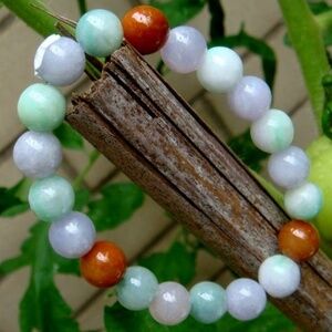 HK Certified Natural Grade A Icy Type Multi-color Jadeite Jade Bead 7MM Bracelet